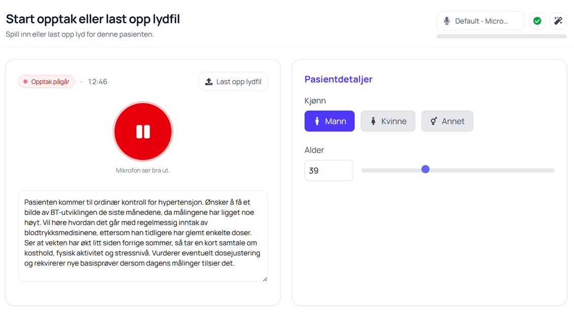 Start opptak / “Start recording”
