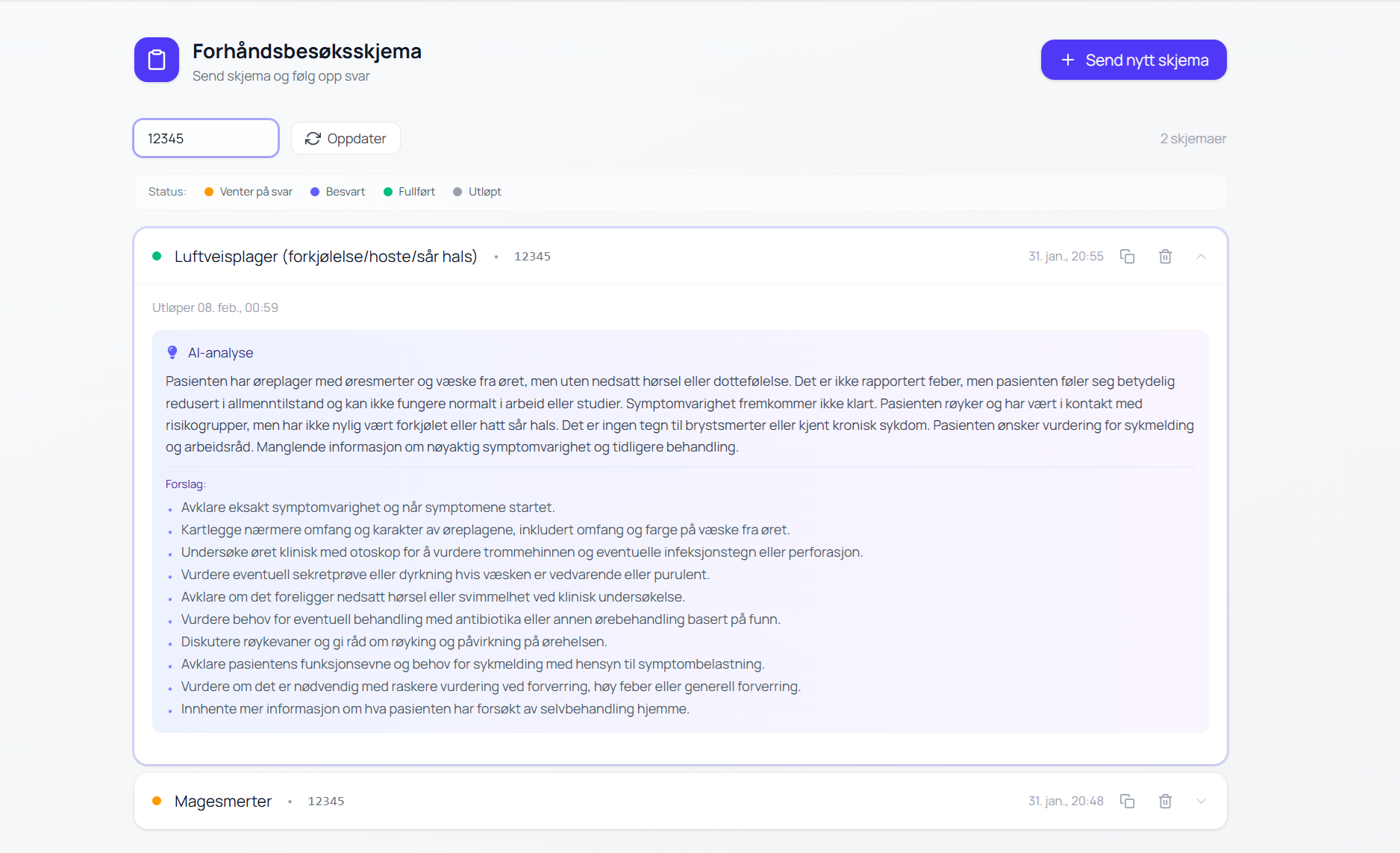 Forhåndsvisitt-spørreskjema